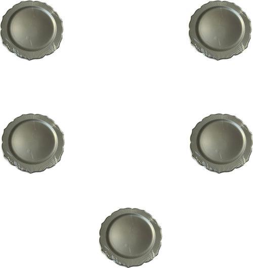 Davet Doğum Günü Parti Sert Plastik Yuvarlak Mika Tabak - 18 Cm. - Gri - 6'lı 5 Paket