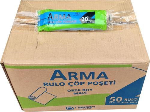 Mavi Orta Boy 55x60 Cm. 30 Litre Çöp Torbası Poşeti - 20 Adetlik 50 Rulo / 1000 Adet / Koli