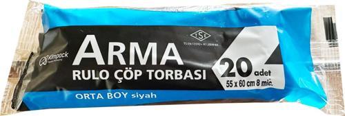 Siyah Orta Boy 55 x 60 Cm. - 30 Litre Çöp Torbası Poşeti - 20 Adetlik 1 Rulo