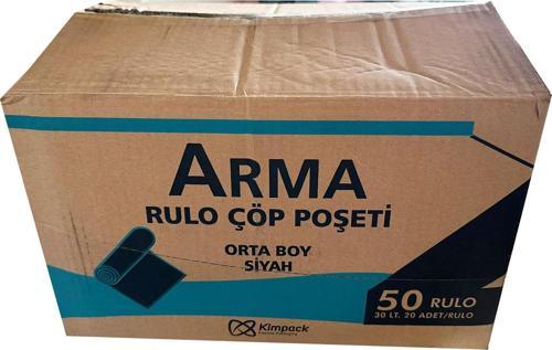 Siyah Orta Boy 55x60 Cm. 30 Litre Çöp Torbası Poşeti - 20 Adetlik 50 Rulo / 1000 Adet / Koli