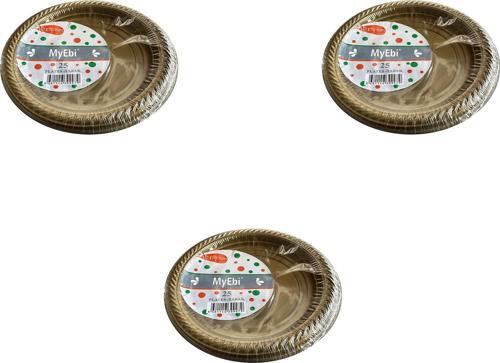 Kullan At Altın Renkli Parti Davet Plastik Tabak - 22 Cm. - 25 Adetlik 3 Paket