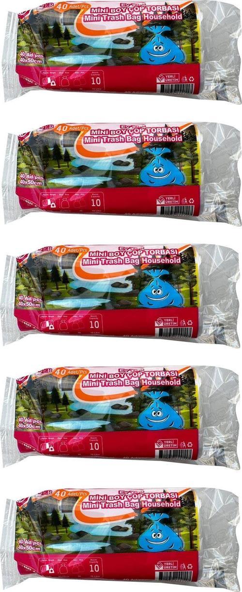 Mini Küçük Boy Çöp Torbası Poşeti - 2 Kat - Beyaz - 10 Litre - 40x50 Cm. - 40 Adetlik 5 Rulo