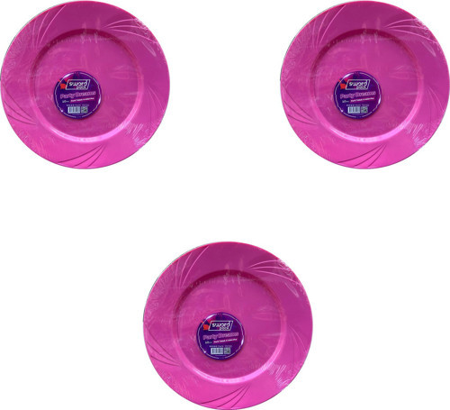 Kullan At Parti Davet Sunum Servis Plastik Sert Mika Tabak - 26 Cm. - Pembe - 6 Adetlik 3 Paket