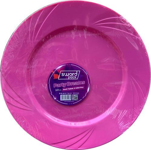 Kullan At Parti Davet Sunum Servis Plastik Sert Mika Tabak - 26 Cm. - Pembe - 6 Adetlik Paket