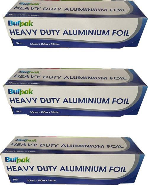Heavy Duty Ağır Hizmet Tipi Alüminyum Folyo - 30 Cm. x 150 Metre - 18 Mikron - 3 Paket