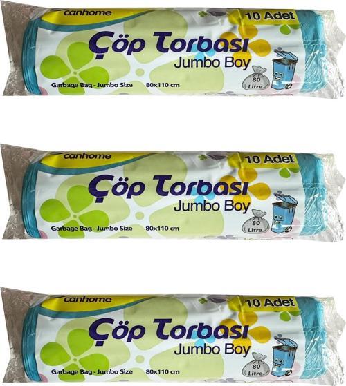 Jumbo Boy - Mavi -  210 Gr. - 80x110 Cm. - 80 Litre Çöp Torbası Poşeti - 10 Adetlik 3 Rulo