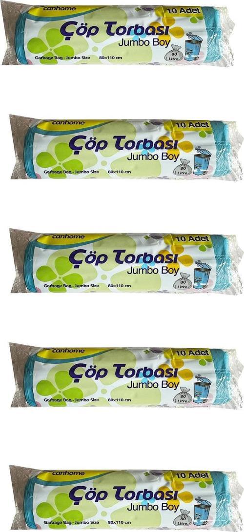 Jumbo Boy - Mavi -  210 Gr. - 80x110 Cm. - 80 Litre Çöp Torbası Poşeti - 10 Adetlik 5 Rulo