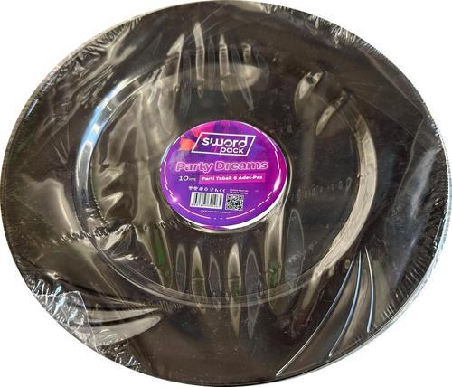 Kullan At Parti Davet Sunum Servis Plastik Sert Mika Tabak - 26 Cm. - Siyah - 6 Adetlik Paket