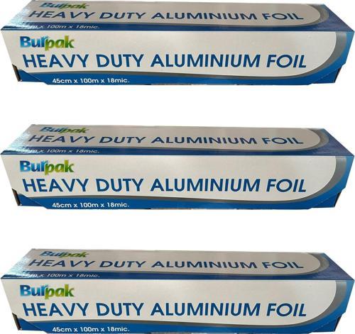 Heavy Duty Ağır Hizmet Tipi Alüminyum Folyo - 45 Cm. x 100 Metre - 18 Mikron - 3 Paket