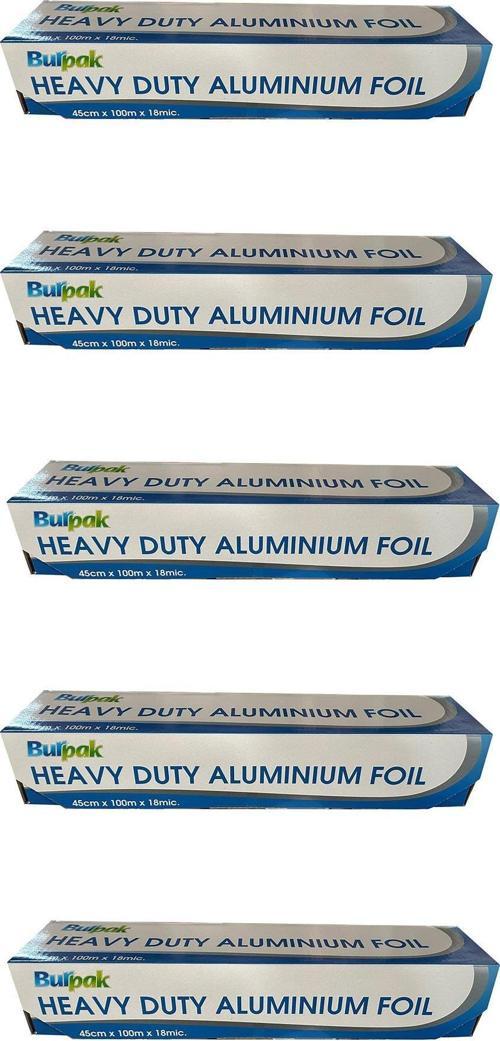 Heavy Duty Ağır Hizmet Tipi Alüminyum Folyo - 45 Cm. x 100 Metre - 18 Mikron - 5 Paket