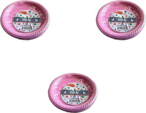 Kullan At Renkli Pembe Parti Davet Plastik Tabak - 17 Cm. - 25 Adetlik 3 Paket