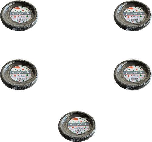 Kullan At Renkli Siyah Parti Davet Plastik Tabak - 17 Cm. - 25 Adetlik 5 Paket