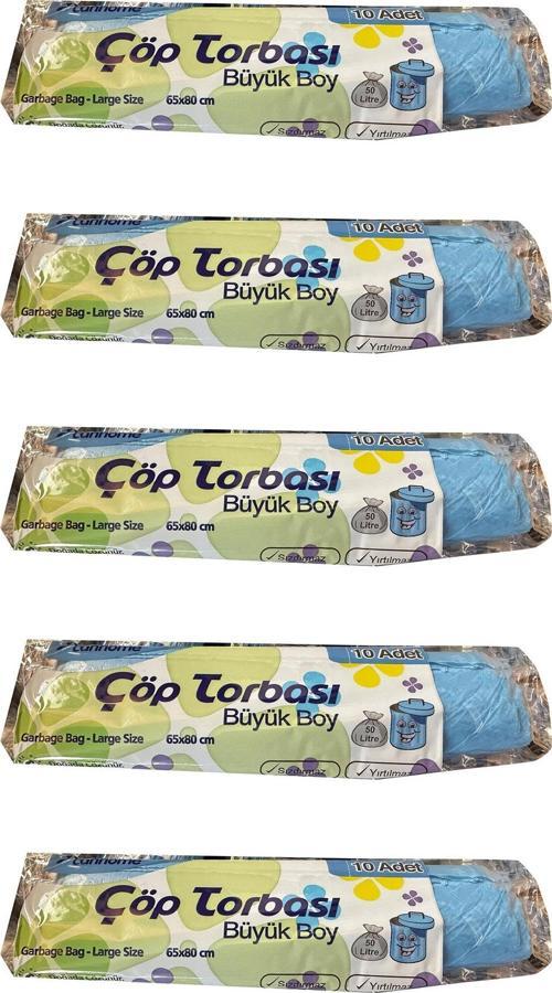 Mavi Büyük Boy Battal 65x80 Cm. 30 Litre Çöp Torbası Poşeti - 10 Adetlik 5 Rulo