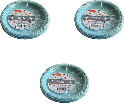 Kullan At Renkli Turkuaz Parti Davet Plastik Tabak - 17 Cm. - 25 Adetlik 3 Paket