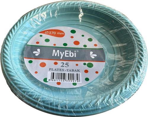 Kullan At Renkli Turkuaz Parti Davet Plastik Tabak - 17 Cm. - 25 Adetlik Paket