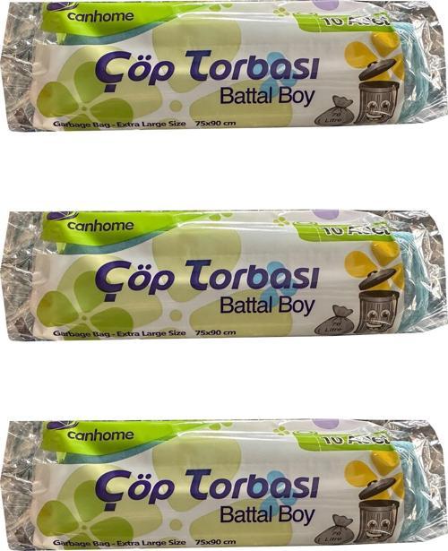 Mavi Büyük Boy Battal 75x90 Cm. 30 Litre Çöp Torbası Poşeti - 10 Adetlik 3 Rulo