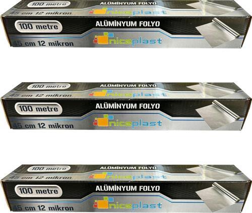Alüminyum Folyo - 45 Cm. x 100 Metre - 12 Mikron - 3 Paket
