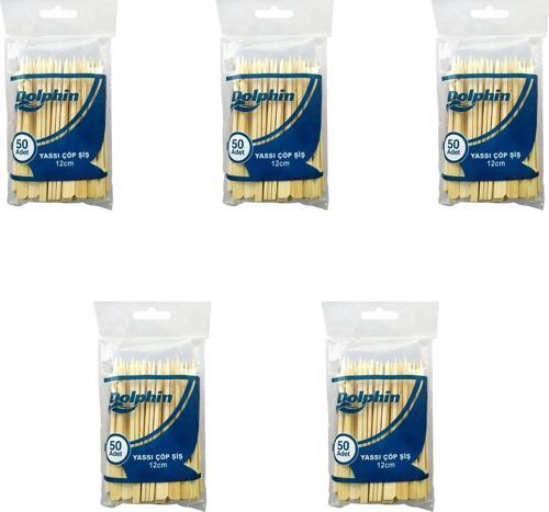 Ahşap Yassı Tutamaklı Saplı Çöp Şiş - Boy : 12 Cm. - 50 Adetlik 5 Paket