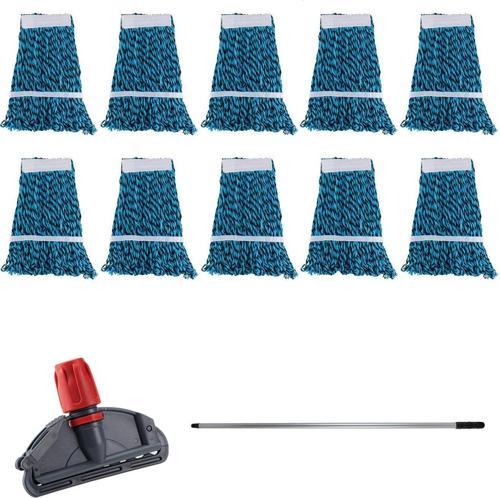 Cod-Ex Çift Kovalı Temizlik Arabası Seti Yedek Mop Takımı - 10 Adet 17 Cm. Dar Mop + Mop Tutucu + Sap