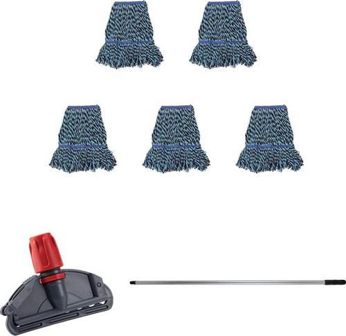 Cod-Ex Çift Kovalı Temizlik Arabası Seti Yedek Mop Takımı - 5 Adet 17 Cm. Dar Mop + Mop Tutucu + Sap