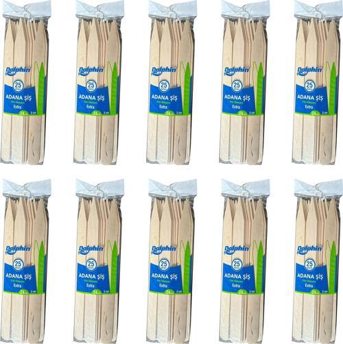Bambu Ahşap Adana Çöp Şiş - Boy : 24 Cm. / En : 2 Cm. - 25 Adetlik 10 Paket