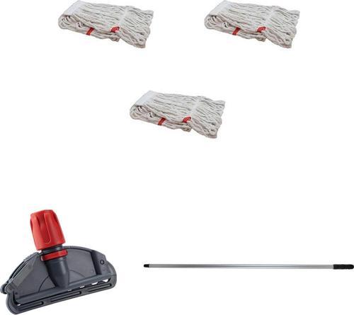 Cod-Ex Dar Yedek Islak Mop Takımı - 3 Adet Beyaz 450 Gr. 17 Cm. Islak Mop + Metal Sap + Mop Tutucu