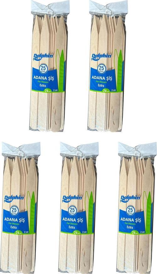 Bambu Ahşap Adana Çöp Şiş - Boy : 24 Cm. / En : 2 Cm. - 25 Adetlik 5 Paket