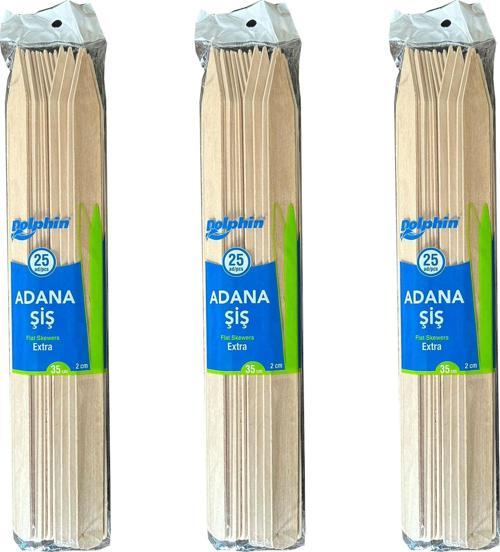 Bambu Ahşap Adana Çöp Şiş - Boy : 35 Cm. / En : 2 Cm. - 25 Adetlik 3 Paket