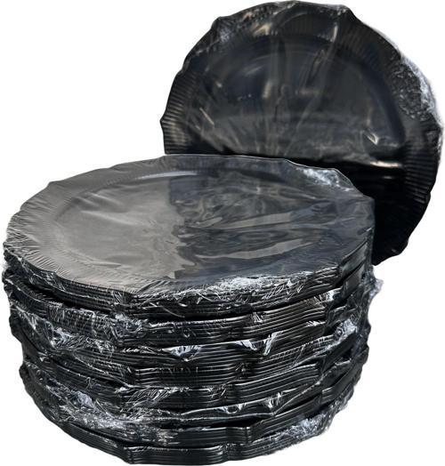Davet Parti Sunum Doğum Günü Siyah Renkli Sert Plastik Mika Tabak - 22 Cm. -6 Adetlik 10 Paket