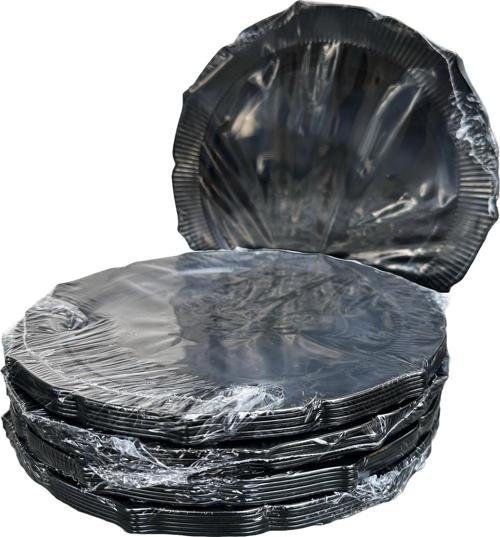 Davet Parti Sunum Doğum Günü Siyah Renkli Sert Plastik Mika Tabak - 22 Cm. -6 Adetlik 5 Paket