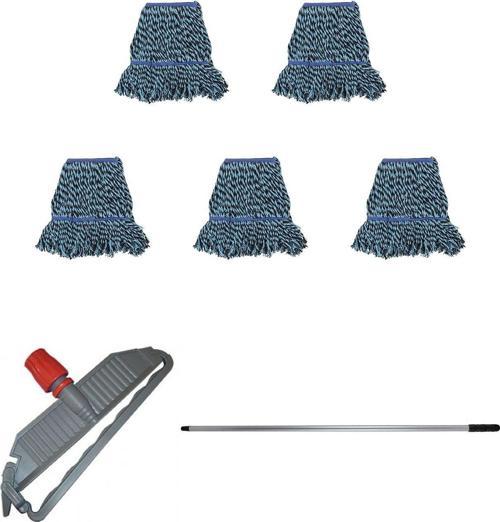 Cod-Ex Geniş Yedek Islak Mop Paspas Takımı - 5 ad 25 Cm. 500 Gr. Islak Mop + Mop Tutucu + Metal Vidalı Sap