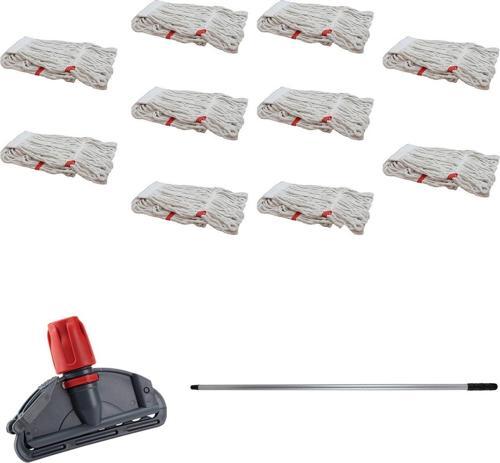 Dar Yedek Islak Mop Takımı - 10 Adet Beyaz 350 Gr. 17 Cm. Islak Mop + Metal Sap + Mop Tutucu