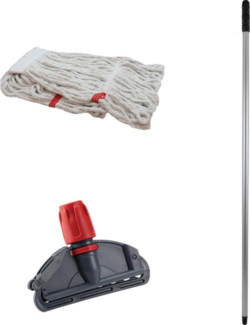 Dar Yedek Islak Mop Takımı - Beyaz 350 Gr. 17 Cm. Islak Mop + Metal Sap + Mop Tutucu