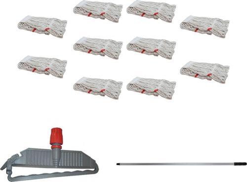 Geniş Yedek Islak Paspas Mop Takımı Seti - 10 Adet Geniş Islak Mop Başlığı  + Metal Sap + Mop Tutucu