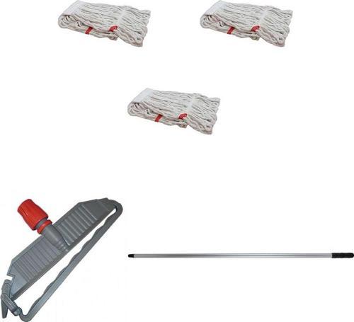 Geniş Yedek Islak Paspas Mop Takımı Seti - 3 Adet Geniş Islak Mop Başlığı  + Metal Sap + Mop Tutucu
