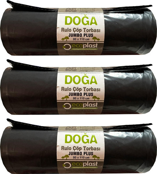 Jumbo Boy Siyah Çöp Torbası Poşeti - 700 Gr. - 90 Litre - 80 x 110 Cm / 10 Adetlik 3 Rulo