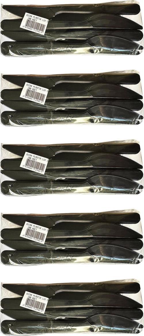 Siyah Plastik Bıçak - Parti Davet Piknik Yemek Bıçağı - 18 Cm. - 100'lü 5 Paket