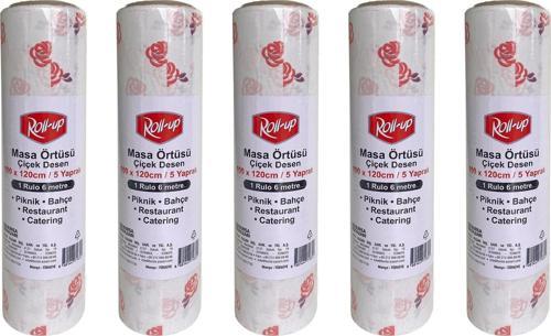Çiçek Desenli Tek Kullanımlık Laminelli Kağıt Masa Örtüsü - 100x150 Cm. - 16 Yaprak 5 Rulo