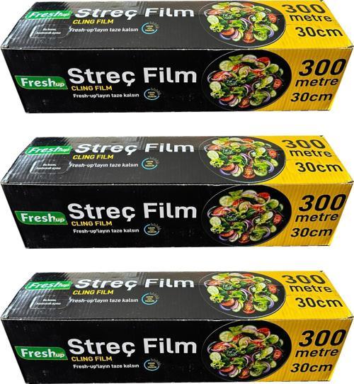 Fresh-Up Şeffaf Mutfak Rulo Streç Film Folyo - 30 Cm. x 300 Metre - Gıdaya Uygun - 3 Paket