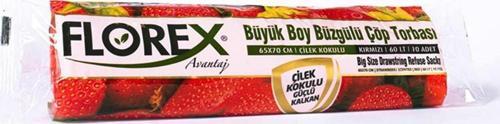 60 Litre Büzgülü Çilek Kokulu Kırmızı Çöp Torbası Poşeti / 65 x 70 Cm. - 10 Adetlik 1 Rulo