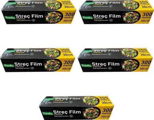 Fresh-Up Şeffaf Mutfak Rulo Streç Film Folyo - 30 Cm. x 300 Metre - Gıdaya Uygun - 5 Paket