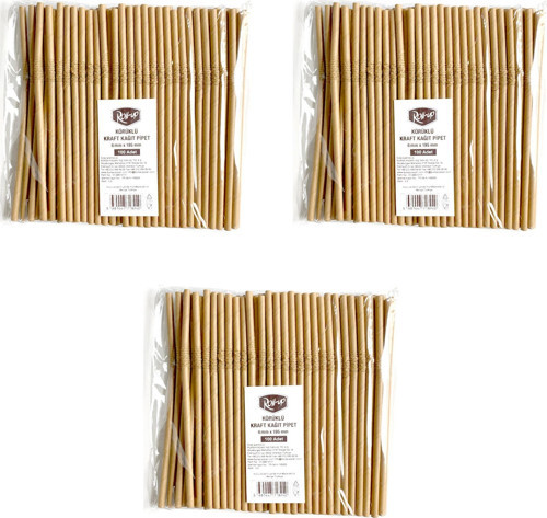Doğaya Dönüş Ekolojik Doğal Körüklü Kraft Kağıt Pipet - 6 mm. - 19.5 Cm. - 100'lü 3 Paket