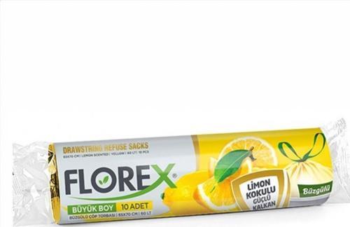 60 Litre Büzgülü Limon Kokulu Sarı Çöp Torbası Poşeti / 65 x 70 Cm. - 10 Adetlik 1 Rulo