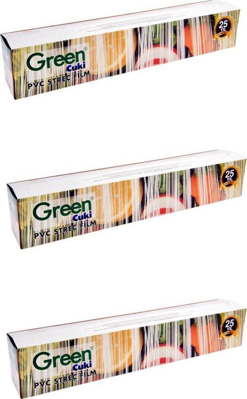 PVC Streç Film Folyo - Gıdaya Uygun - 9 Mikron - 45 Cm. x 300 Metre - 3 Paket