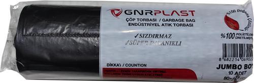 Endüstriyel Jumbo Çöp Torbası Poşeti - 2 Kat - Siyah - 400 Gr. - 80x110 Cm. - 10 Adetlik 1 Rulo