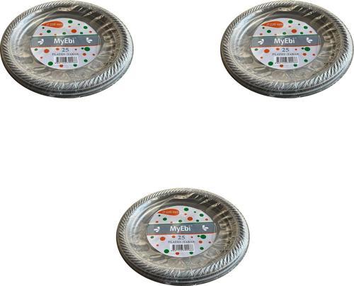 Kullan At Renkli Gri Parti Davet Plastik Tabak - 22 Cm. - 25 Adetlik 3 Paket