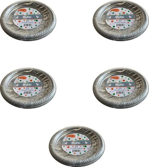 Kullan At Renkli Gri Parti Davet Plastik Tabak - 22 Cm. - 25 Adetlik 5 Paket
