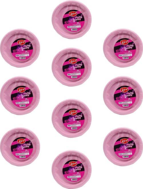Kullan At Renkli Pembe Parti Davet Plastik Tabak - 22 Cm. - 25 Adetlik 10 Paket