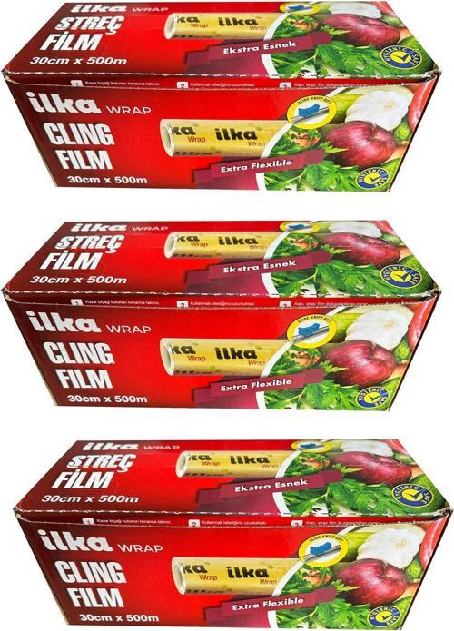 Şeffaf Mutfak Rulo Streç Film Folyo - 30 Cm. x 500 Metre - Gıdaya Uygun - 3 Paket