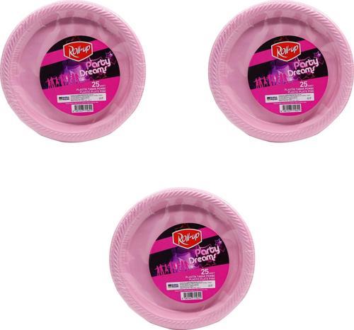 Kullan At Renkli Pembe Parti Davet Plastik Tabak - 22 Cm. - 25 Adetlik 3 Paket